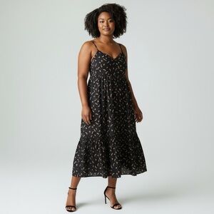Modcloth Maxi Dress black with rainbow motif pocket silhouette 100% cotton  1X